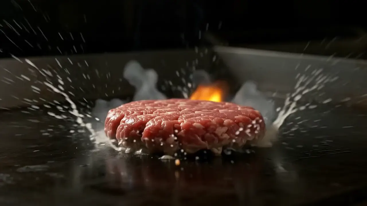 Brick & Bun website hero with a burger on the grill